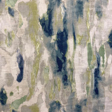 Load image into Gallery viewer, Linen Viscose Ivory Green Teal Grey Abstract Upholstery Drapery Fabric