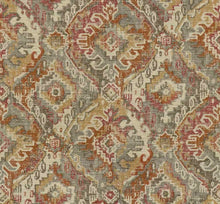 Load image into Gallery viewer, Beige Grey Red Mustard Gold Ikat Upholstery Fabric