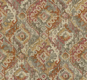 Beige Grey Red Mustard Gold Ikat Upholstery Fabric