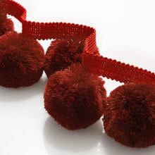 Load image into Gallery viewer, 2.5" Burgundy Red Pom Pom Tape Trim