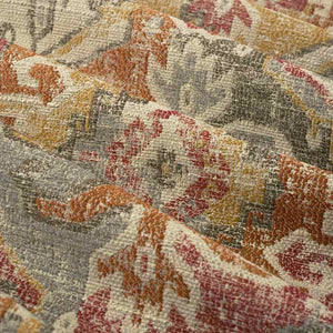 Beige Grey Red Mustard Gold Ikat Upholstery Fabric