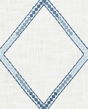 Load image into Gallery viewer, Cotton Cream Aqua Navy Blue Geometric Embroidered Drapery Fabric