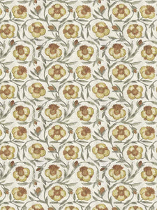 Cotton Linen Viscose Cream Green Mustard Terracotta Floral Drapery Fabric
