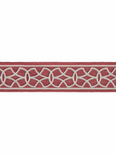 Load image into Gallery viewer, 3.25&quot; Rose Red Ivory Embroidered Geometric Drapery Tape Trim