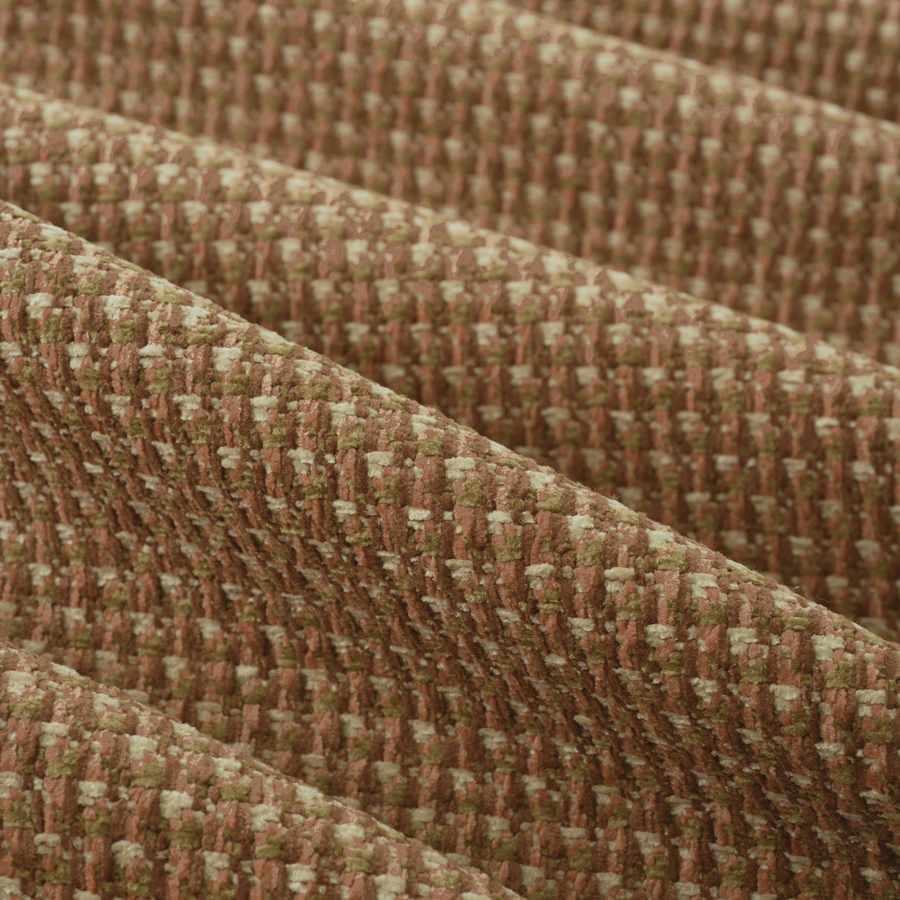 Coral Brown Cream Small Scale Geometric Chenille Upholstery Fabric