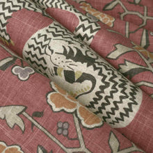 Load image into Gallery viewer, Linen Rayon Rose Beige Black Orange Mustard Animal Pattern Upholstery Drapery Fabric
