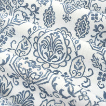 Load image into Gallery viewer, Cotton White Denim Blue Floral Medallion Upholstery Drapery Fabric