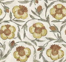Load image into Gallery viewer, Cotton Linen Viscose Cream Green Mustard Terracotta Floral Drapery Fabric