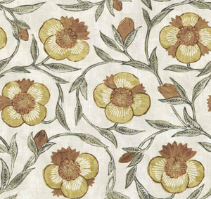 Cotton Linen Viscose Cream Green Mustard Terracotta Floral Drapery Fabric