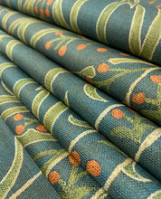 Load image into Gallery viewer, St. Frank Teal Vines Suzani Linen Cotton Floral Upholstery Drapery Fabric STA 5119