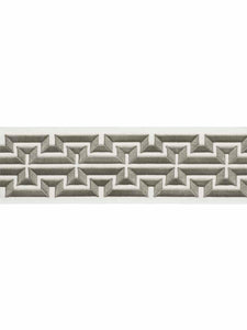 4" Wide Off White Grey Embroidered Geometric Drapery Tape Trim
