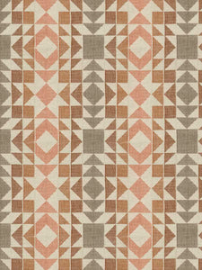 Beige Coral Burnt Orange Brown Geometric Matelasse Upholstery Fabric