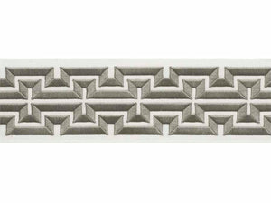 4" Wide Off White Grey Embroidered Geometric Drapery Tape Trim