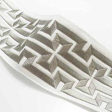 Load image into Gallery viewer, 4&quot; Wide Off White Grey Embroidered Geometric Drapery Tape Trim