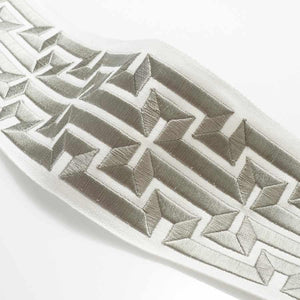 4" Wide Off White Grey Embroidered Geometric Drapery Tape Trim