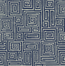Load image into Gallery viewer, Bella Dura Indoor Outdoor Lido Key Geometric Greek Key Navy Blue Cream Upholstery Drapery Fabric FB