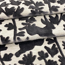 Load image into Gallery viewer, Charcoal Grey Beige Woodland Animal Pattern Cut Velvet Upholstery Drapery Fabric