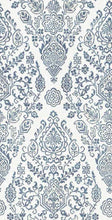 Load image into Gallery viewer, Cotton White Denim Blue Floral Medallion Upholstery Drapery Fabric
