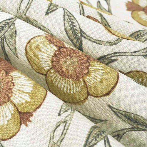 Cotton Linen Viscose Cream Green Mustard Terracotta Floral Drapery Fabric