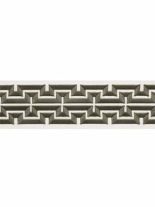 4" Wide Off White Olive Green Embroidered Geometric Drapery Tape Trim