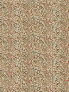 Beige Red Mustard Yellow Grey Paisley Upholstery Fabric