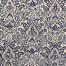 Load image into Gallery viewer, Ivory Grey Navy Blue Aqua Damask Upholstery Drapery Fabric