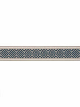 Load image into Gallery viewer, 2.25" Wide Grey Teal Blue Geometric Drapery Tape Trim