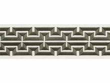 Load image into Gallery viewer, 4&quot; Wide Off White Olive Green Embroidered Geometric Drapery Tape Trim