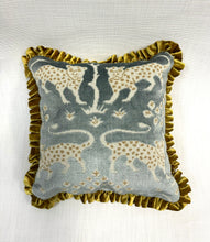 Load image into Gallery viewer, 14” X 14” Schumacher Woodland Leopard in Mineral Pillow With Pleated Trim