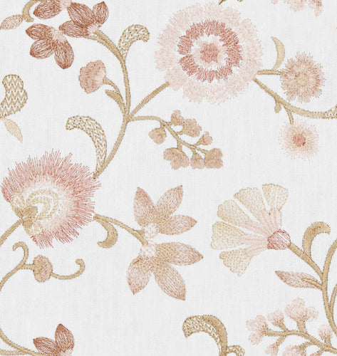 Cotton Floral Embroidered Cream Blush Pink Beige Drapery Fabric