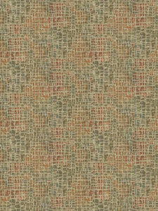 Beige Taupe Orange Coral Teal Green Abstract Chenille Upholstery Fabric