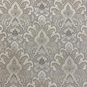 Ivory Blue Beige Gold Grey Damask Upholstery Drapery Fabric