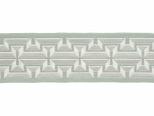 Load image into Gallery viewer, 4" Wide Aqua Ivory Embroidered Geometric Drapery Tape Trim