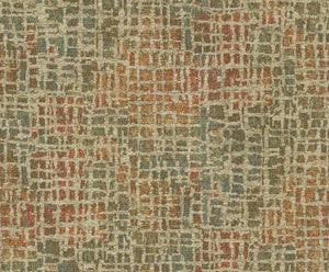 Beige Taupe Orange Coral Teal Green Abstract Chenille Upholstery Fabric