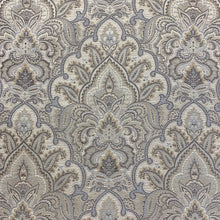 Load image into Gallery viewer, Ivory Blue Beige Gold Grey Damask Upholstery Drapery Fabric