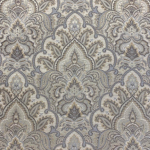 Ivory Blue Beige Gold Grey Damask Upholstery Drapery Fabric