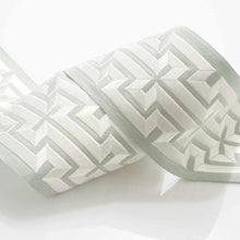 Load image into Gallery viewer, 4" Wide Aqua Ivory Embroidered Geometric Drapery Tape Trim