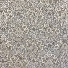 Load image into Gallery viewer, Ivory Blue Beige Gold Grey Damask Upholstery Drapery Fabric