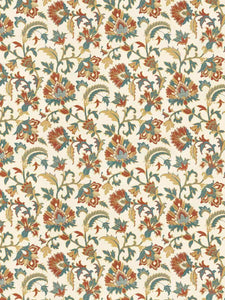 Cream Teal Seafoam Green Red Beige Woven Floral Upholstery Fabric