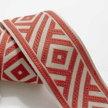 Load image into Gallery viewer, 3" Wide Natutal Red Coral Geometric Embroidered Drapery Tape Trim