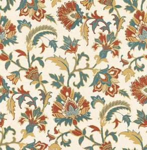 Cream Teal Seafoam Green Red Beige Woven Floral Upholstery Fabric