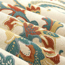 Load image into Gallery viewer, Cream Teal Seafoam Green Red Beige Woven Floral Upholstery Fabric