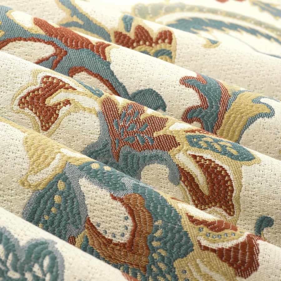 Cream Teal Seafoam Green Red Beige Woven Floral Upholstery Fabric