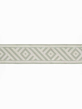 Load image into Gallery viewer, 3" Wide Ivory Seafoam Aqua Green Geometric Embroidered Drapery Tape Trim