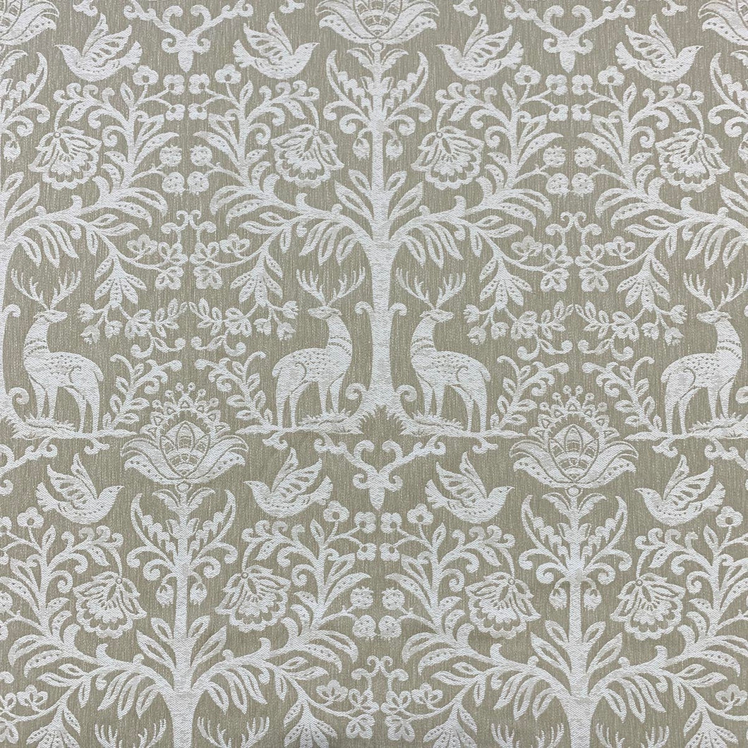 Oatmeal Beige Ivory Woodland Bird Animal Pattern Damask Upholstery Drapery Fabric