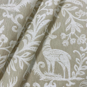Oatmeal Beige Ivory Woodland Bird Animal Pattern Damask Upholstery Drapery Fabric