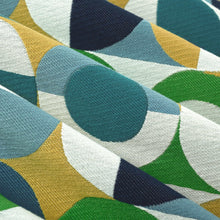Load image into Gallery viewer, Bella Dura Indoor Outdoor Marvista Geometric Abstract Navy Blue Teal Mustard Aqua Blue Off White Upholstery Drapery Fabric FB