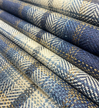 Load image into Gallery viewer, Romo Elbury Indigo Navy Blue Cream Mustard Plaid Upholstery Fabric STA 5104