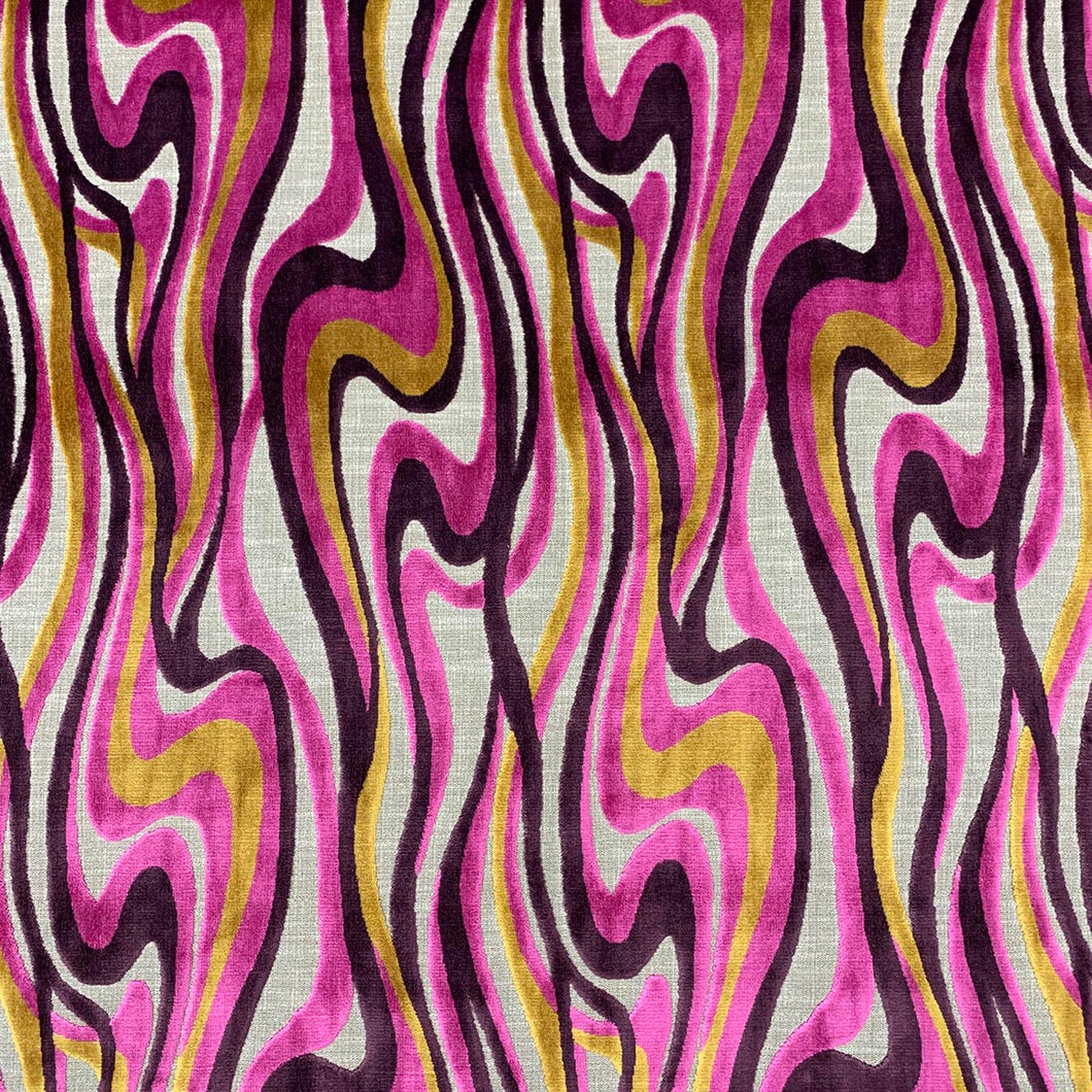 Cotton Viscose Beige Magenta Hot Pink Burgundy Mustard Gold Abstract Cut VelvetUpholstery Drapery Fabric