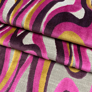 Cotton Viscose Beige Magenta Hot Pink Burgundy Mustard Gold Abstract Cut VelvetUpholstery Drapery Fabric